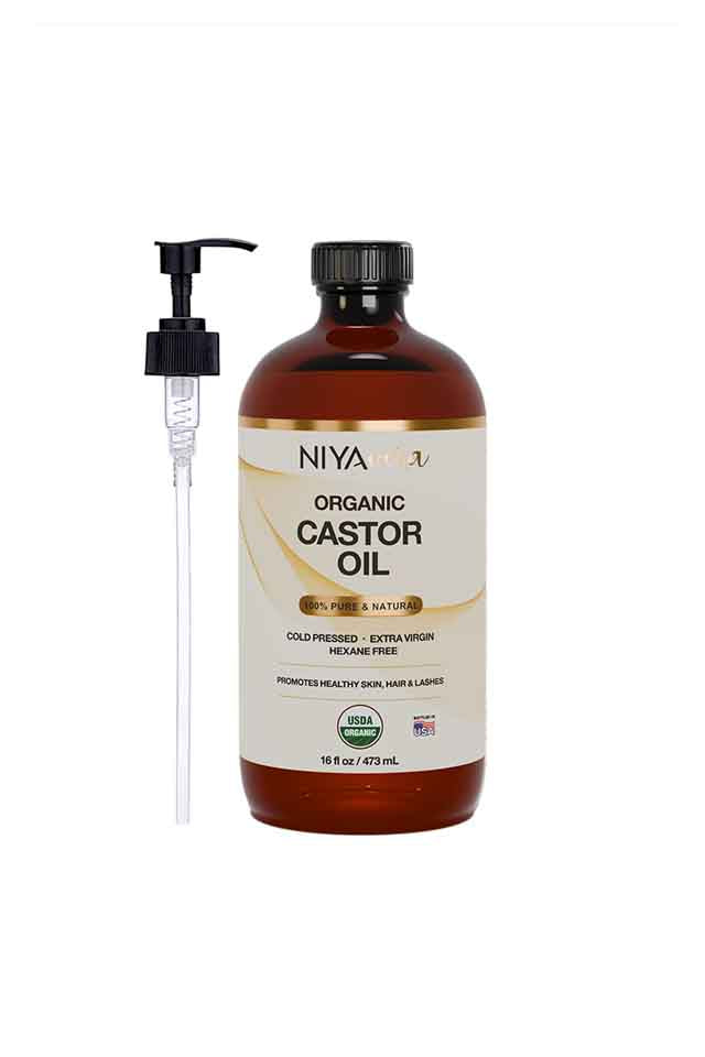 Castor Oil Organic Cold Pressed Hexane Free Unrefined 16 oz Glass Bottle with Pump - USDA Organic Certified